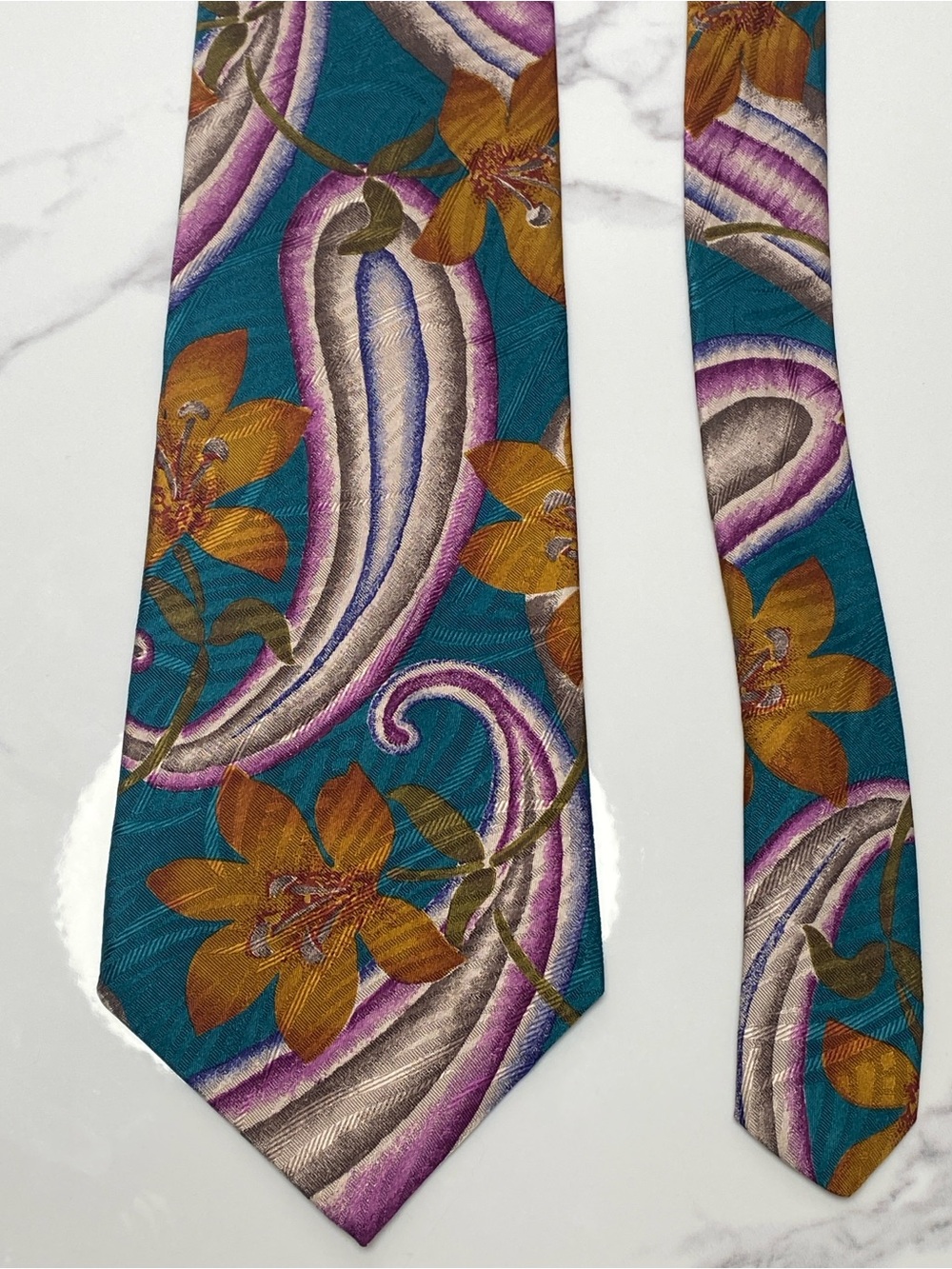 Vintage Chaps Ralph Lauren 100% Silk Floral Abstract Statement Tie Maximalist